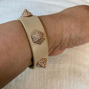 Vince Camuto Pyramid Studs w/ Crystals Beige Leather Bracelet‎